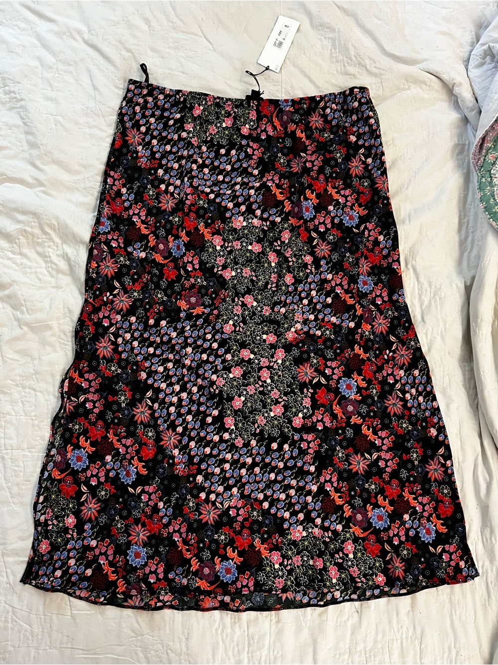 River Island Black Floral Midi Skirt with Red & Blue Accents